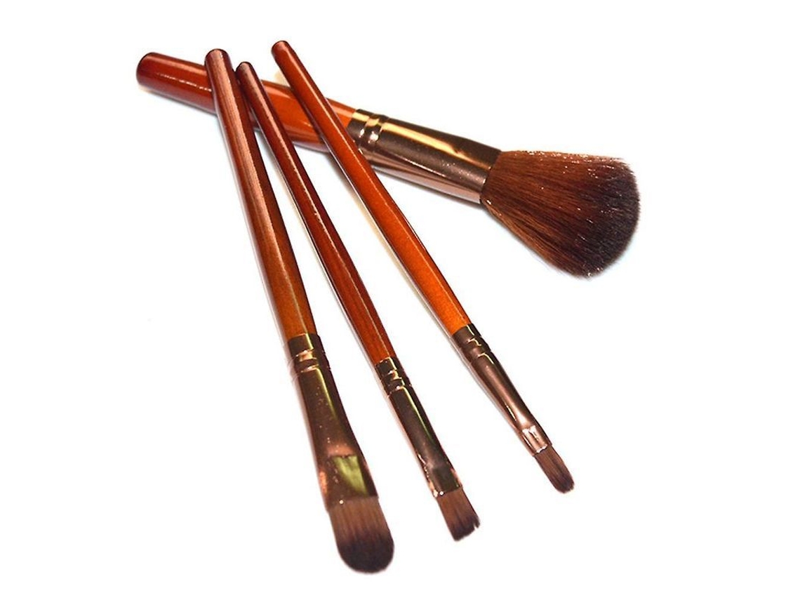 Conjunto de Pincéis de Maquiagem 4 Peças Iniciantes com Cabelos Sintéticos Macios e Cabo de Madeira Gradient Coffee