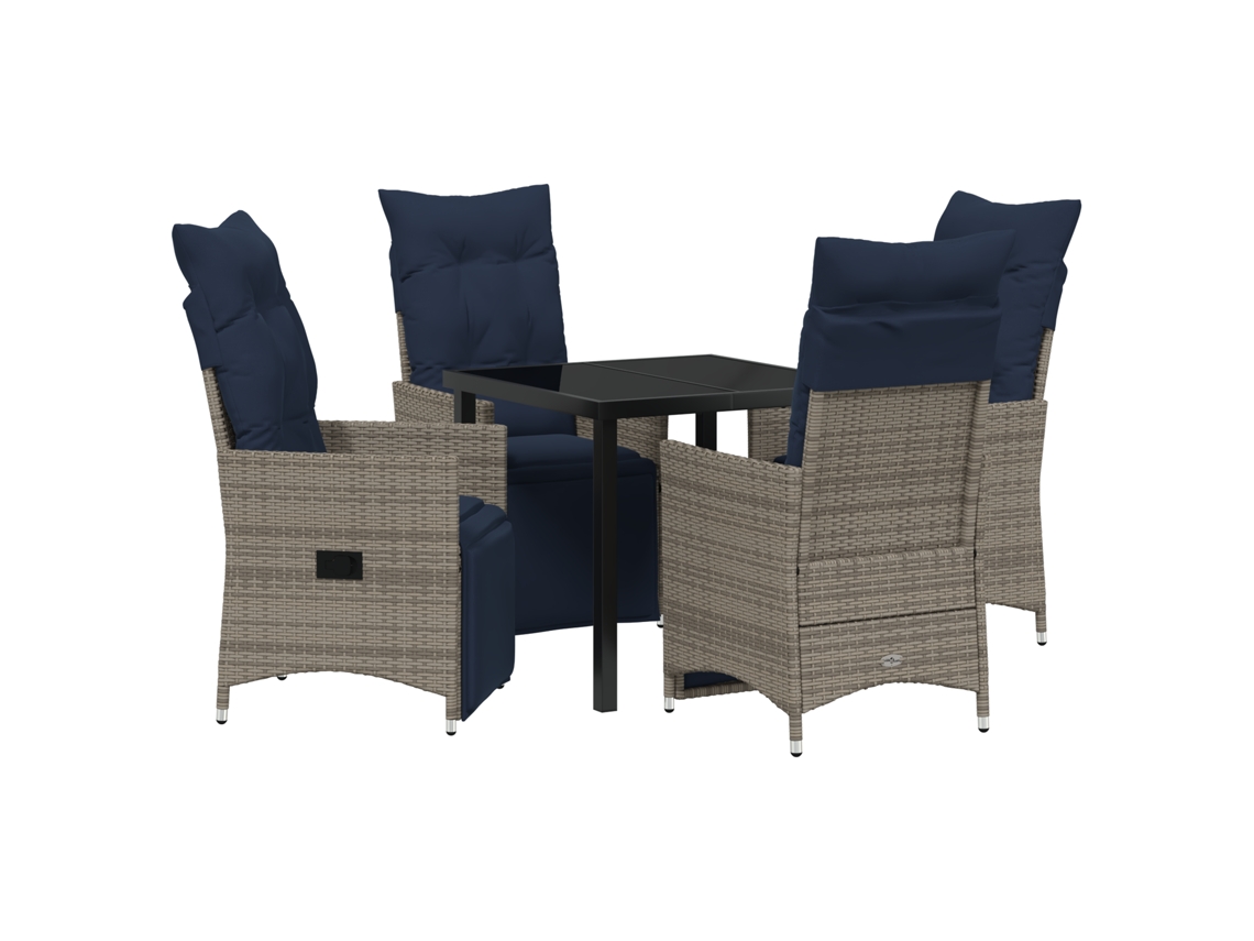 Conjunto 5 De Jantar De Jardim Com Almofadas Vidaxl Cinza Polirattan