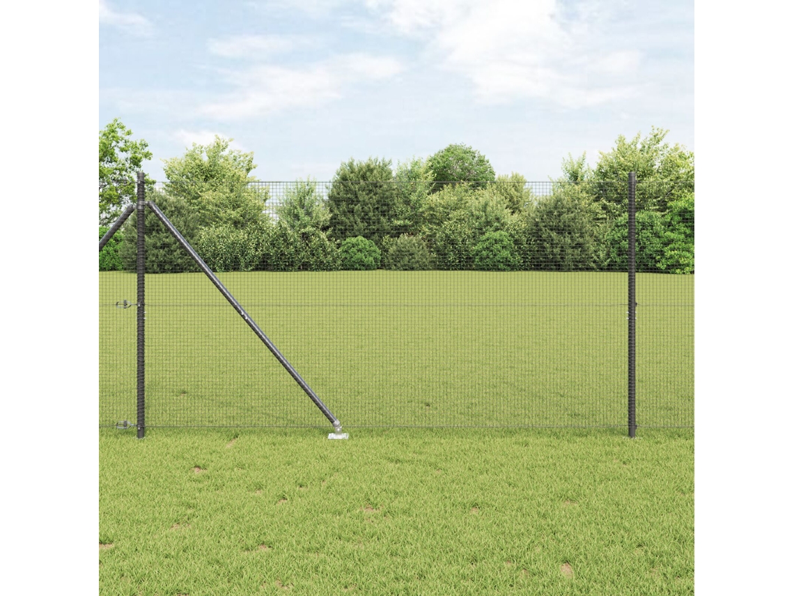 Cerca De Arame Soldado Com 7 Postes De Espeto Cinza 1.2x10 M Aço Lovely Home