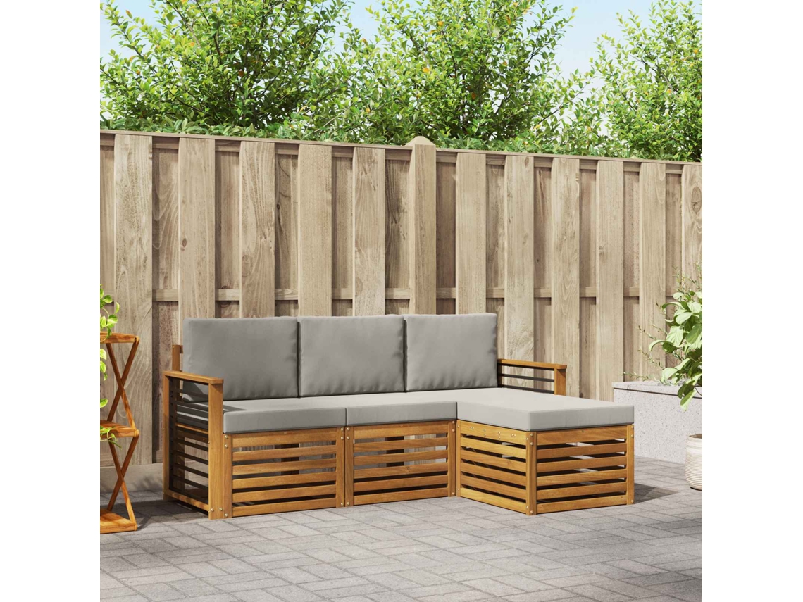 Vidaxl Conjunto De Sofás Para Exterior 4 Unid. Cinza Natural E Claro