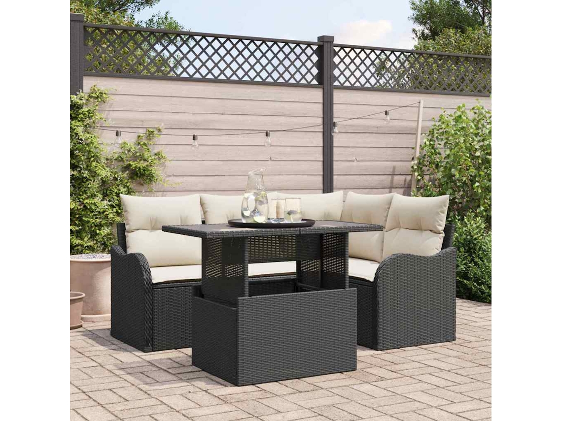 Vidaxl Conjunto De Sofá De Jardim 5 Unid. Preto