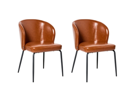 Conjunto De Cadeiras Estofadas Beliani Zana De Pele Sintética Castanho 55x56x81