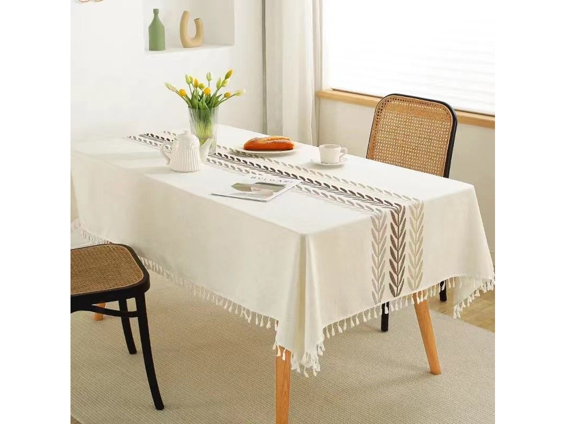 Toalha De Mesa Retangular De Algodão E Linho 140x220cm, À Prova Dágua E Lavável Com Bolso