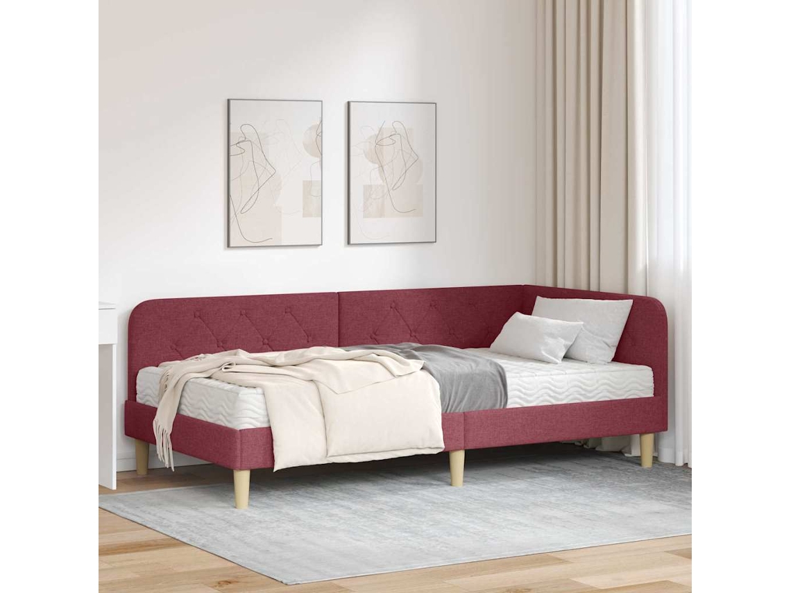 Vidaxl Estrutura de Cama de Canto Vinho Vermelho 90 X 200 Cm Tecido
