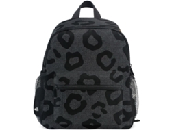 Mochila Moderna Cinza Com Estampa De Leopardo E Etiqueta Para Nome, Mini Pré-escolar Meninas 3 A 5