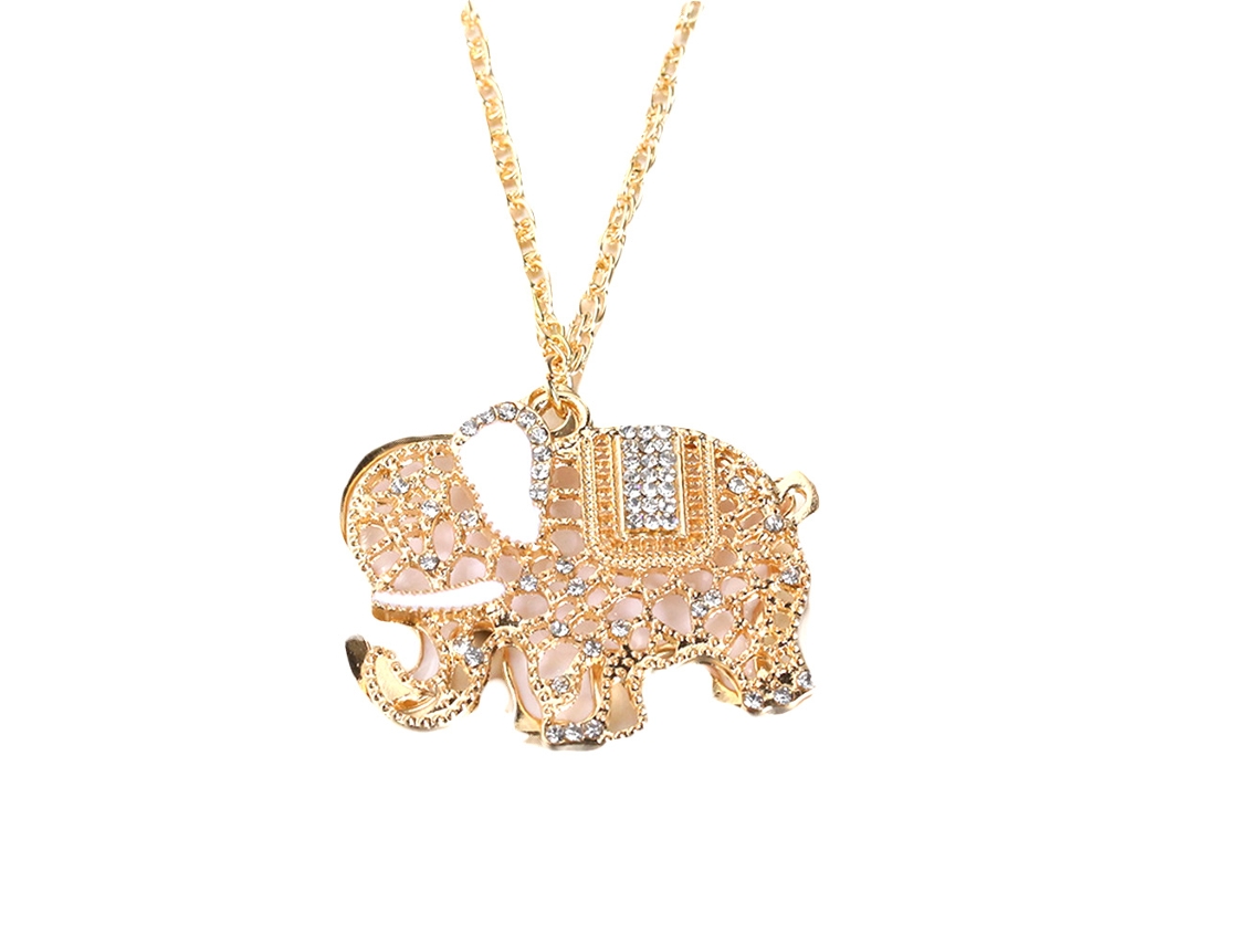 Colar De Pingente De Elefante Duas Camadas Elegante E Delicado