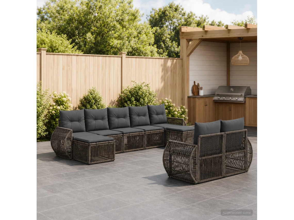 Vidaxl Conjunto De Sofá De Jardim 9 Pcs Cinza E Cinza Escuro Vime Pe