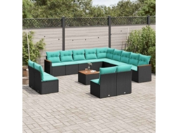 Vidaxl Conjunto De Sofá De Jardim Com 14 Peças E Almofadas Em Rattan Sintético Preto