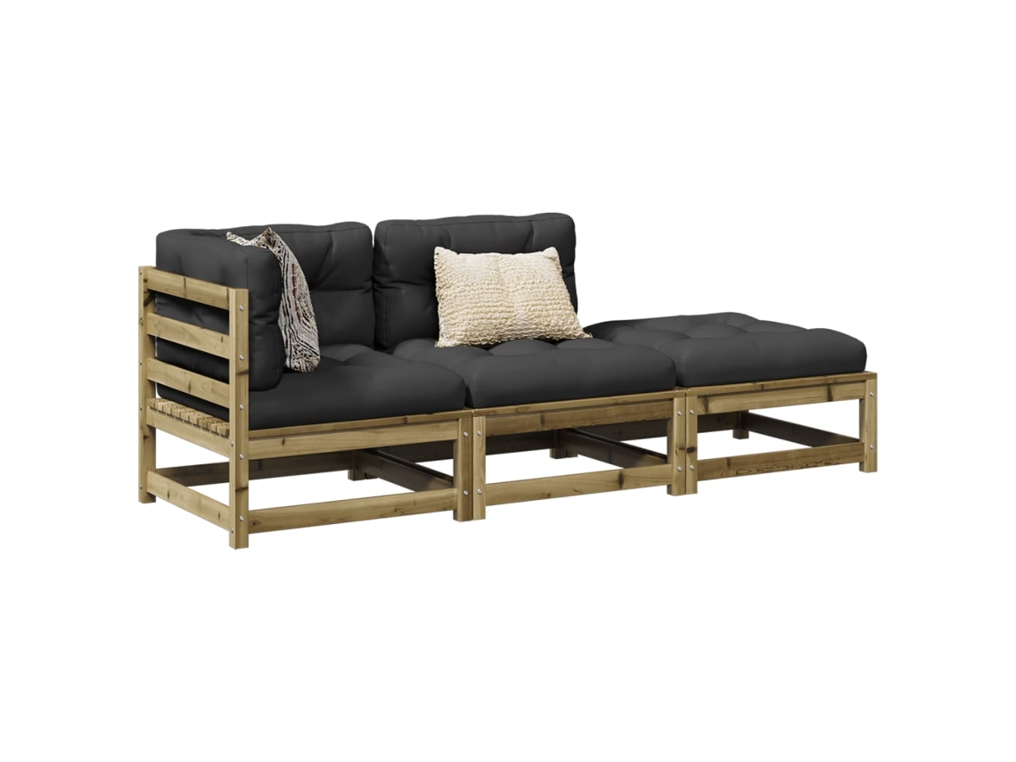 Vidaxl 3 Pcs Conjunto Sofás De Jardim C/ Almofadões Pinho Impregnado