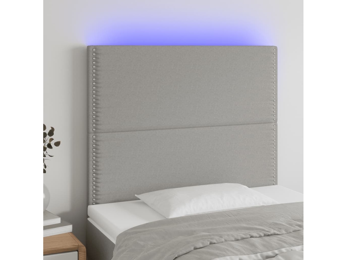 Vidaxl Cabeceira Cama C/ Luzes Led Tecido 90x5x118/128cm Cinza-claro