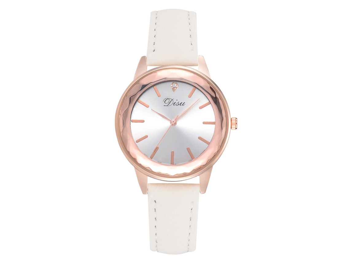 Relógio de Pulso Feminino de Quartzo com Cinto de Couro Pu e Mostrador Redondo Branco
