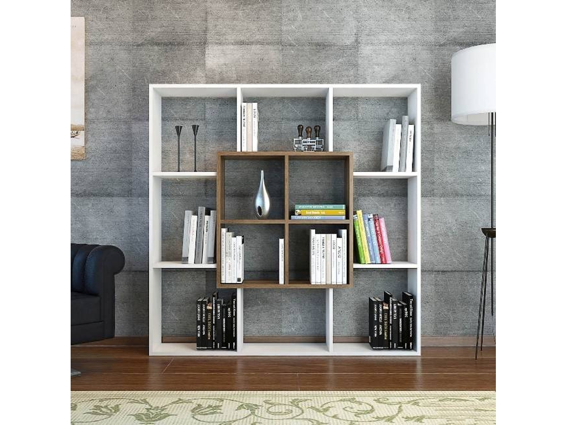 Estante de  Leef Bookcase HOMEMANIA (Branco, Nogueira-Cartão Revestido A Melamina, Pvc-136 X 22 X 136)