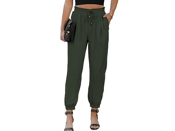 2026 pantalones Linen Casual Mujer Con Cintura Alta Elástica, Cordón Y Bolsillos Cómodos XL Verde