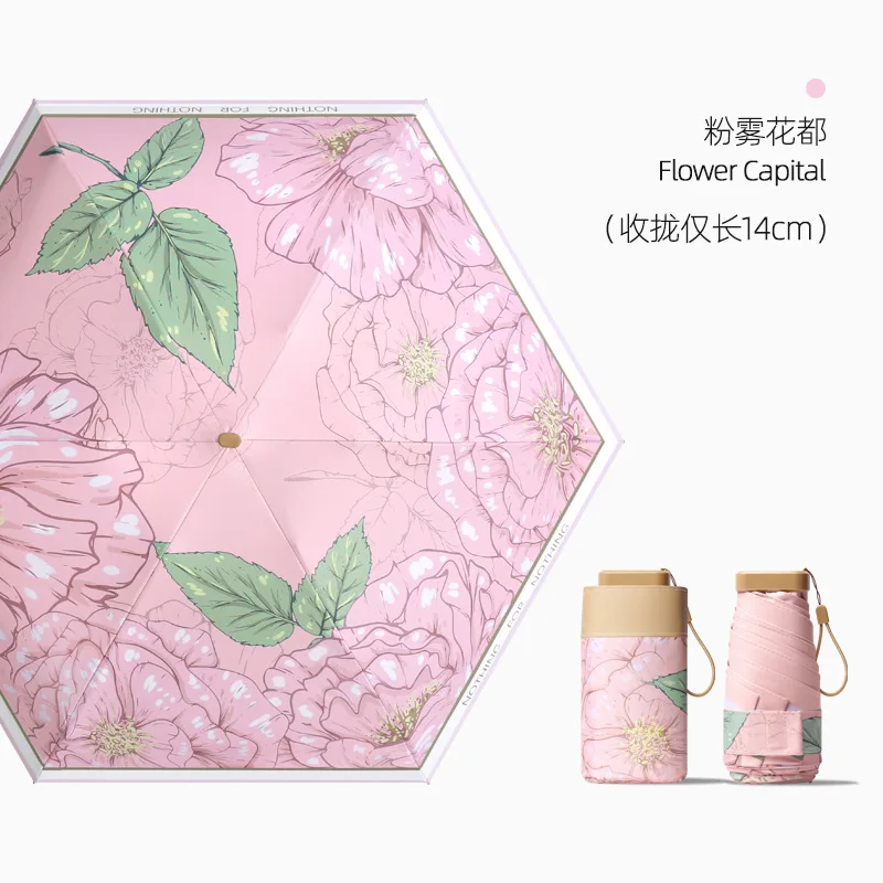 (estilo 4) Mini Guarda-chuva De Bolso, Guarda-chuva Dobrável De 6 Folhas Com Topo Plano, Pequeno Guarda-chuva Para Proteção Solar