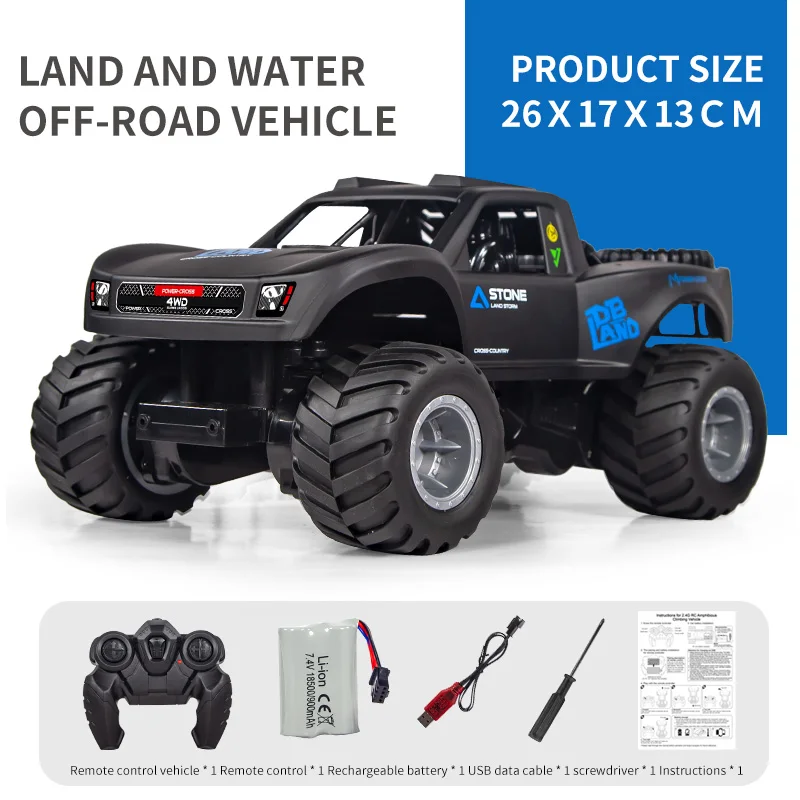 (azul) Brinquedo De Controle Remoto 4wd Off-road Anfíbio Carro De Escalada À Prova D'água Carro De Acrobacias Com Controle Remoto