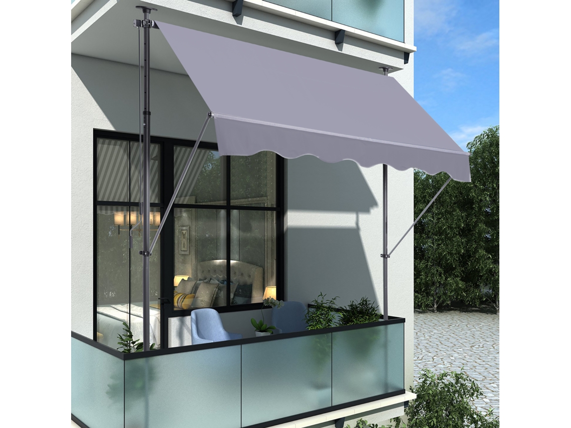 Toldo Braço Articulado Fixação 300x120cm, Altura Ajustável, Varanda Sem Necessidade De Furos