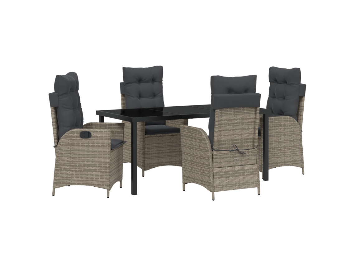 Conjunto 5 De Jantar De Jardim Com Almofadas Vidaxl Cinza Vime Poliéster