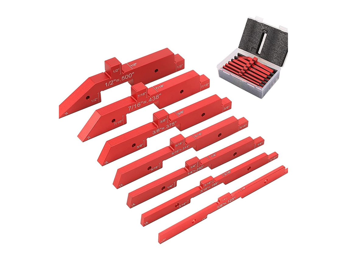 Conjunto de 7 blocos de ajuste de altura para medição em madeira e carpintaria - Vermelho