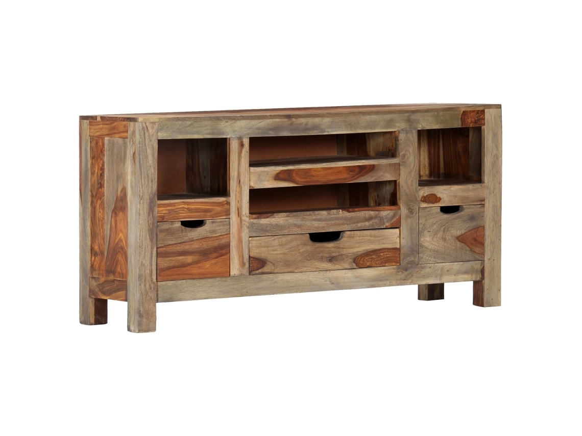 Aparador de madera maciza de acacia 100x30x50 cm gris