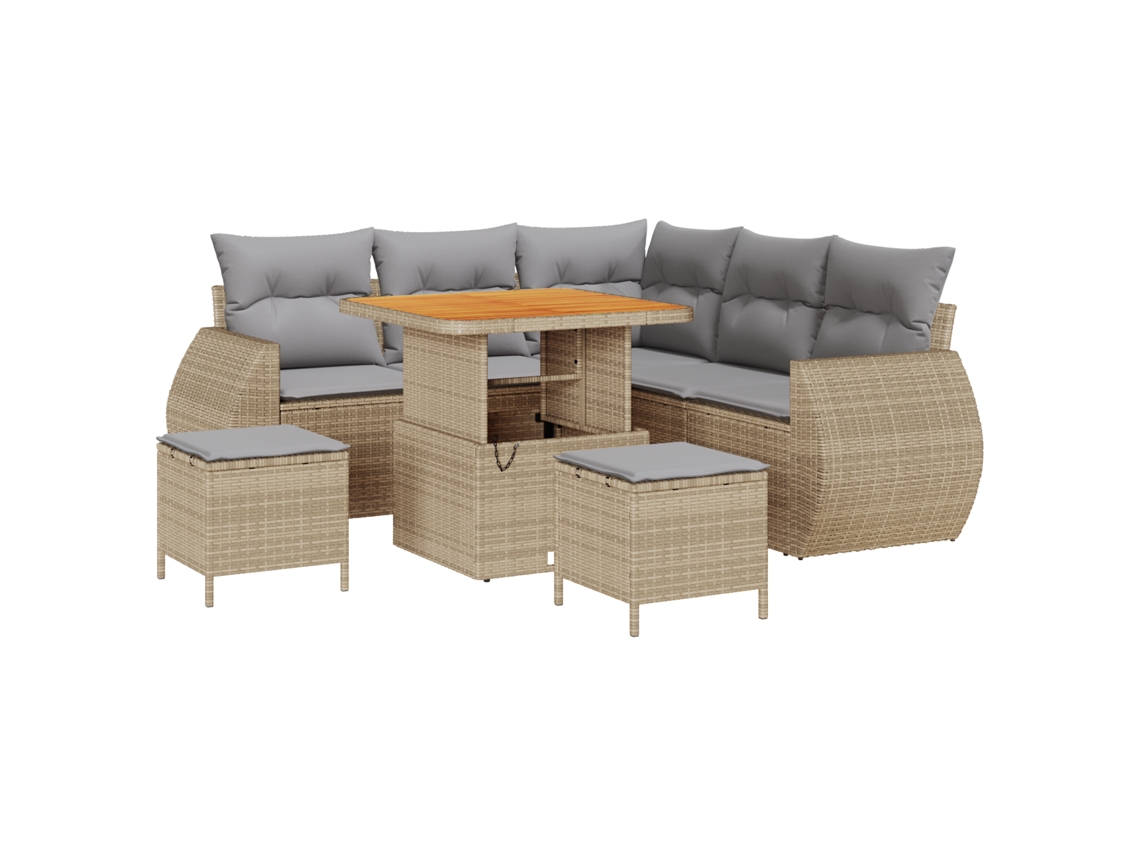 Conjunto 8 De Sofá De Jardim Com Almofadas Vidaxl Bege Vime Poliéster