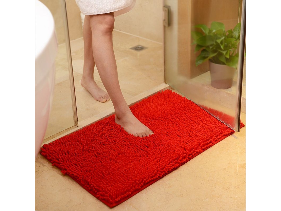 2026 tapete de Banho Antiderrapante de Microfibra Lavável e de Absorção Rápida, 16x24 Polegadas, Vermelho