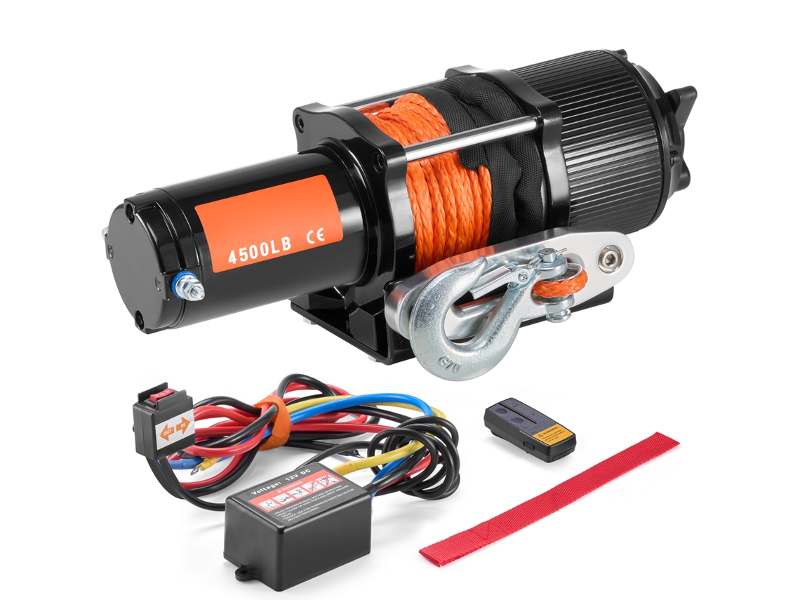 Guincho Elétrico para Atv Utv Capacidade de Reboque 2041 Kg 12 V Dc Corda Sintética Fios Φ0,6x1188,7 Cm Controle Remoto Sem Fio e por Cabo Impermeável