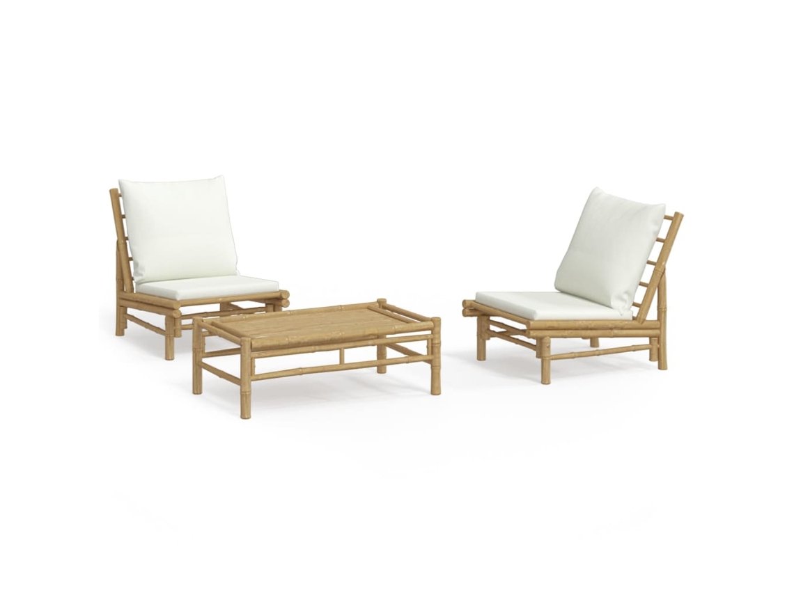 Maison Exclusive - 3 Pcs Conjunto Lounge De Jardim Bambu C/ Almofadões Branco Nata