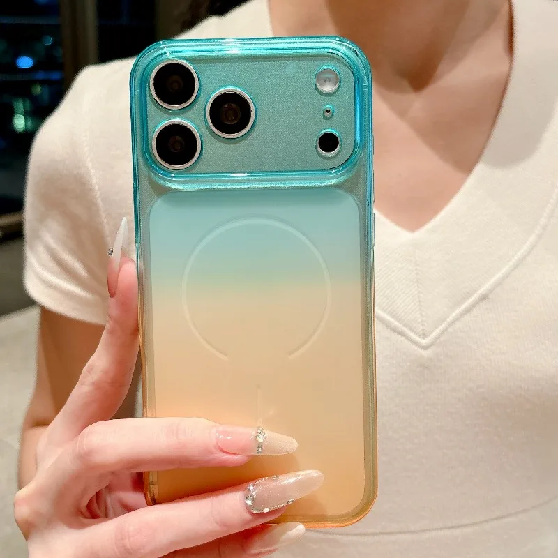 Capa Fosca Para Celular (iphone 15 Pro Max Azul E Laranja), Resistente A Impactos E Impressões Digitais.