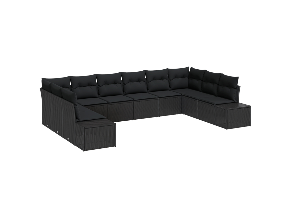 Conjunto 10 Conjunto De Sofá De Jardim Vidaxl Preto Vime Pe (344 X 209 X 69 Cm)