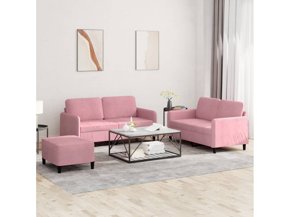 Vidaxl 3 Pcs Conjunto De Sofás Veludo Rosa
