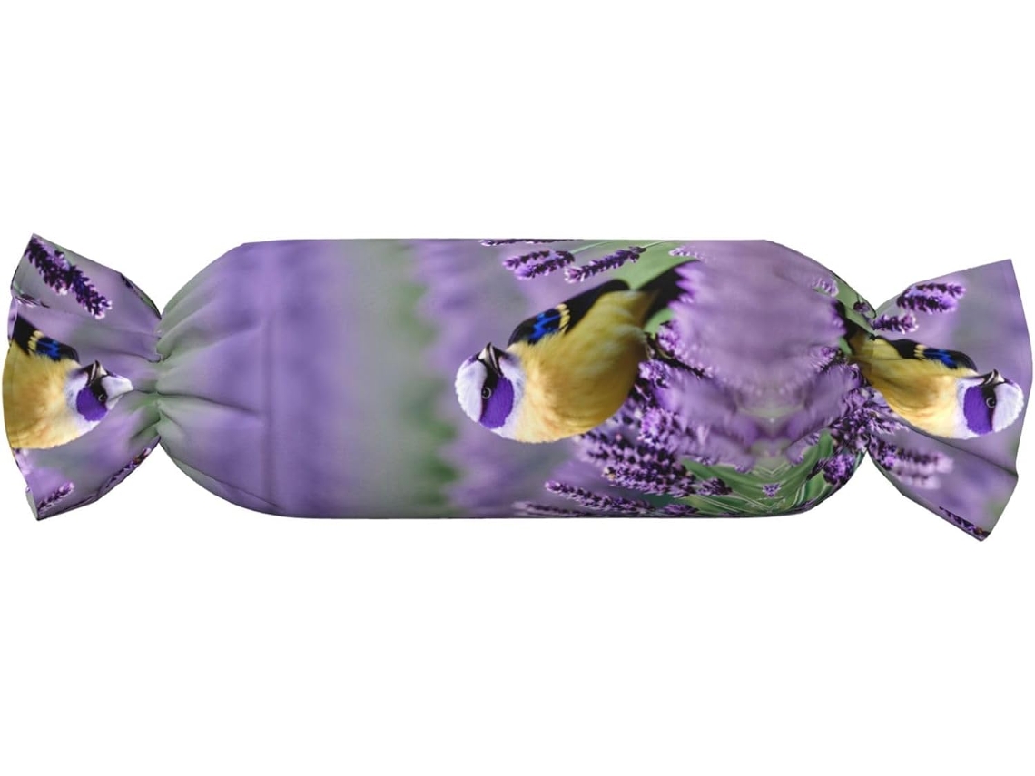 Almofada Cilíndrica Formato de Doce com Estampa Floral Lilás 100 % Poliéster Ideal para Viagens, Casa e