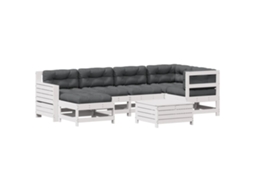 Conjunto 7 Lounge de Jardim com Almofadões Pinho VIDAXL Maciço Branco