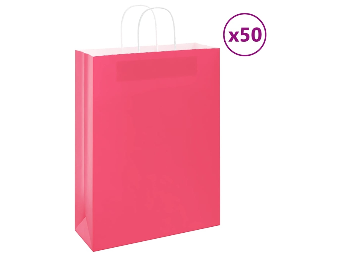 Vidaxl Sacos De Papel 50 Unid Com Alças Rosa 32x12x42 Cm