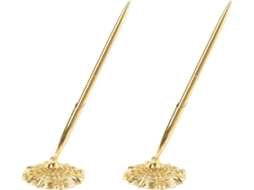 Conjunto De 2 Canetas Banhadas A Ouro Com Suporte, Eletrodepositadas, 19cm, Casamentos, Bancos E Balcões De