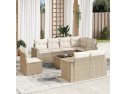 Vidaxl 9 Pcs Conjunto De Sofás P/ Jardim Com Almofadões Vime Pe Bege