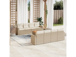 Vidaxl 9 Pcs Conjunto De Sofás P/ Jardim Com Almofadões Vime Pe Bege