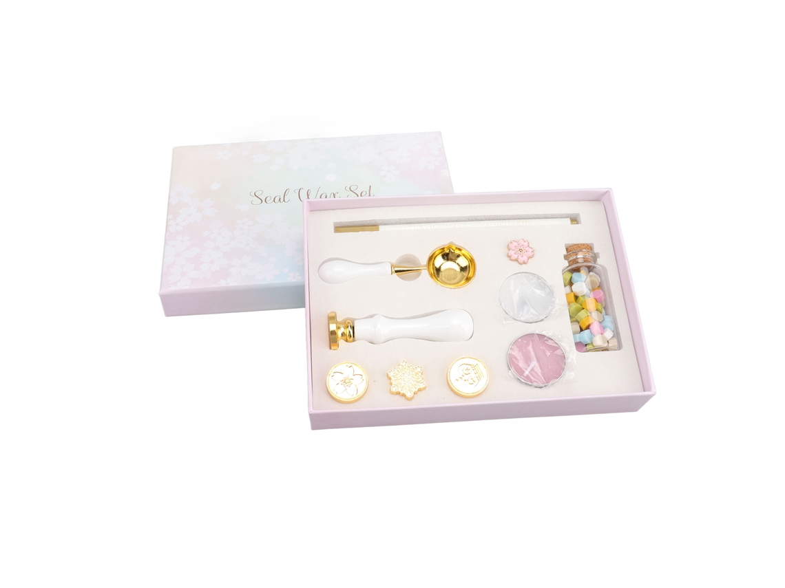 Kit Selo Cera Flor Sakura Cabo Madeira Decoração 10