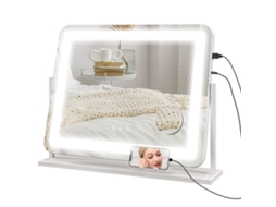 Espelho de Penteadeira Giratório 3 Modos de Iluminação Ajustáveis Interruptor Toque 58x46 Cm Branco S/MARCA