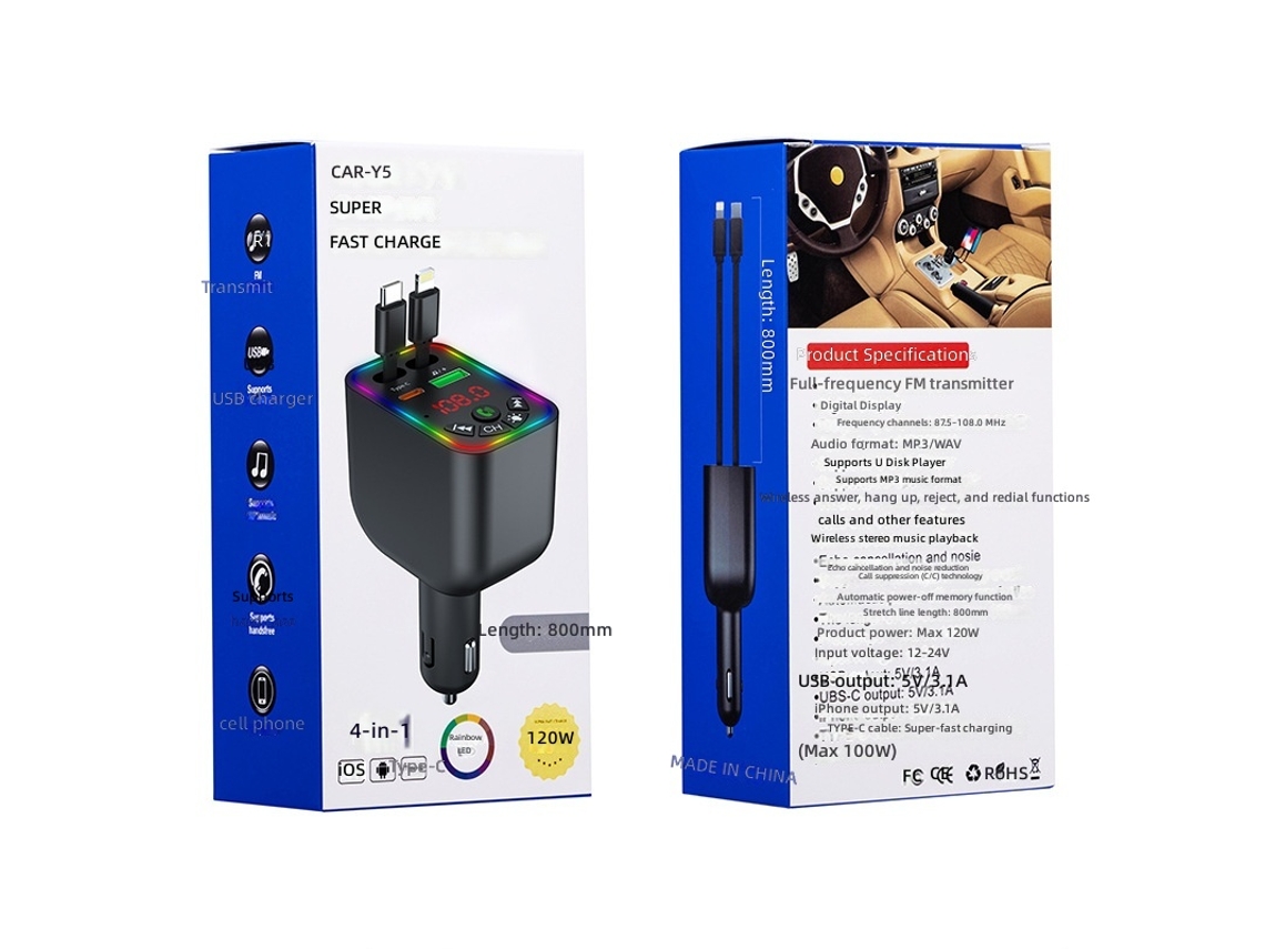 Carregador de Carro Rápido com MP3 Player Bluetooth, Transmissor FM, Cabo Incluso | CHABERLU