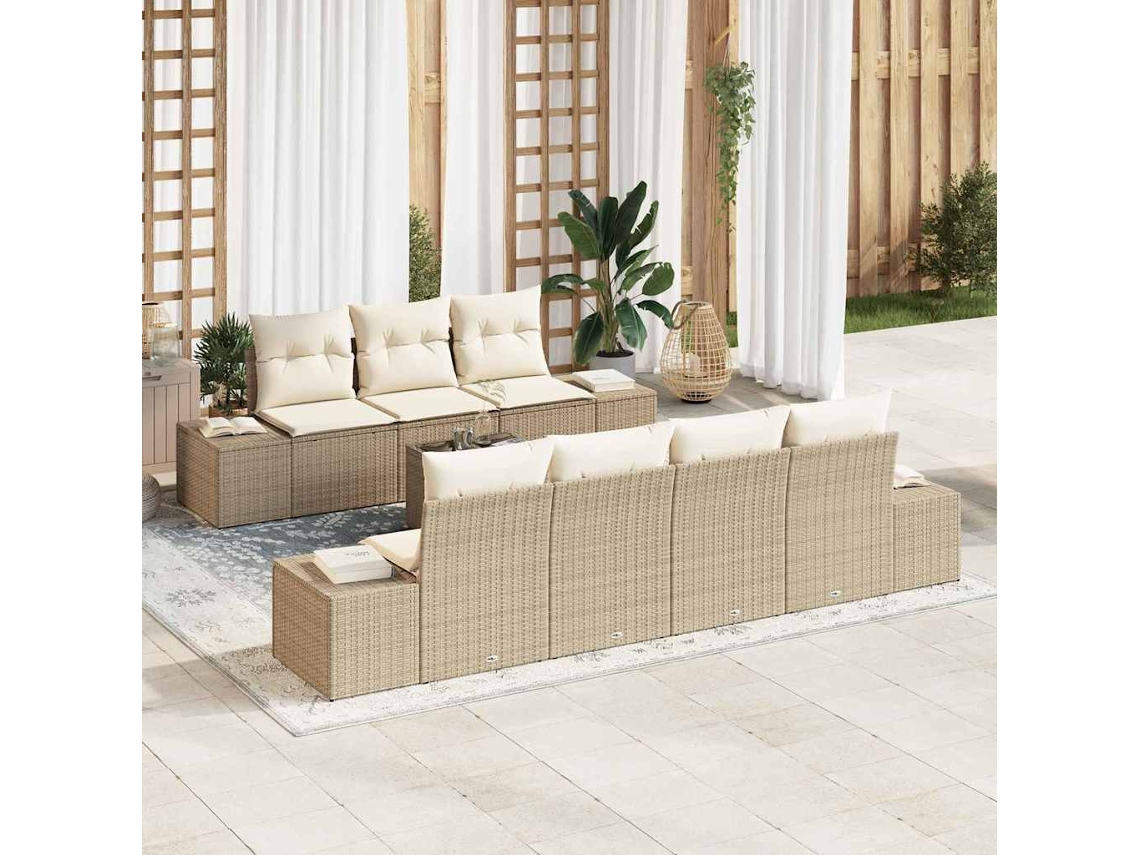 Vidaxl Conjunto De Sofá De Jardim 8 Unid. Bege E Creme Vime Pe