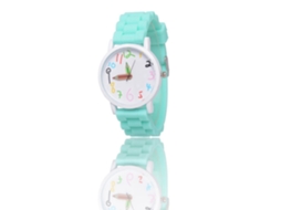 Relógio de pescoço feminino com pulseira de silicone, mostrador redondo colorido, moderno (verde menta claro)