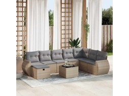 Vidaxl 9 Pcs Conjunto De Sofás P/ Jardim Com Almofadões Vime Pe Bege