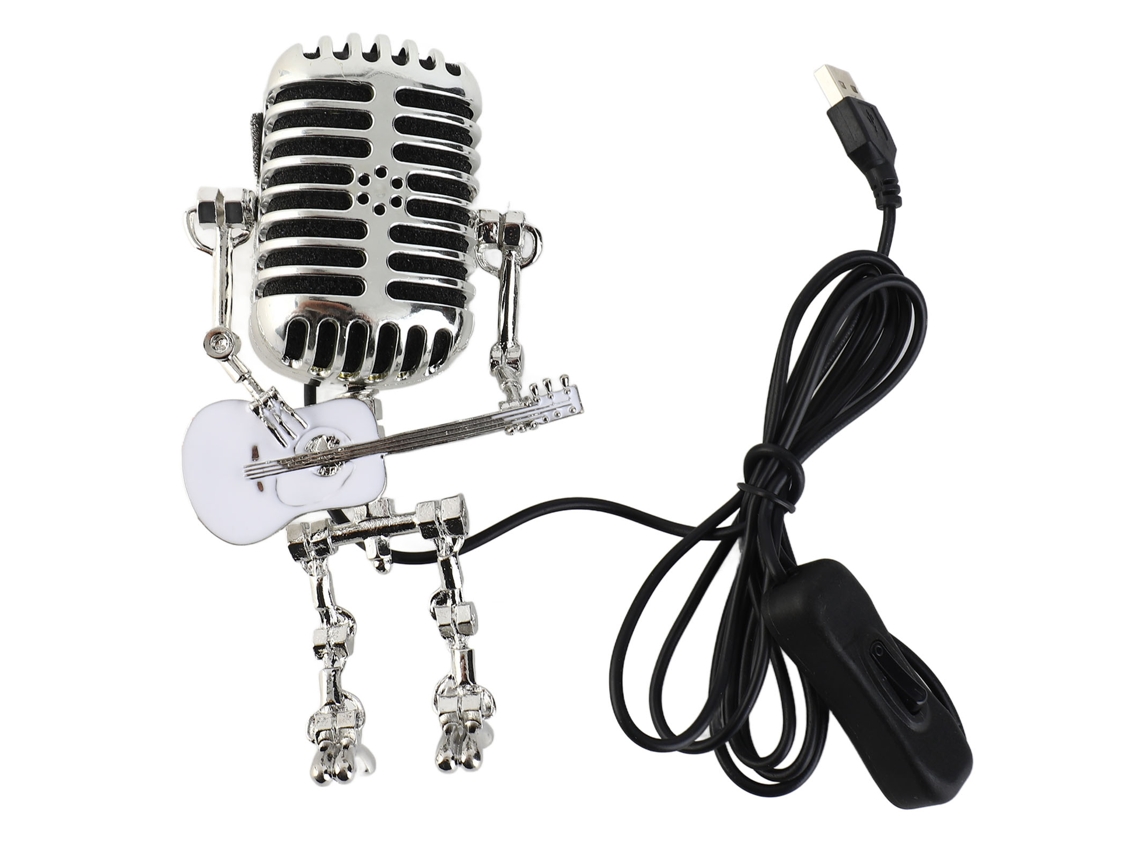 Lâmpada Mesa Robô Microfone Vintage Usb Alumínio Branco