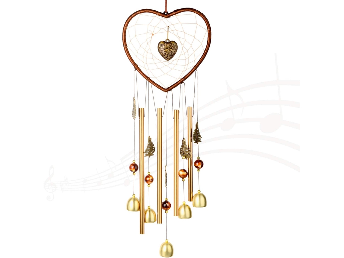 Sino de Vento Decorativo de 60 Cm para Pendurar em Ambientes Internos, Cromado(formato de Coração), Cor 2 BRILVIBERA (24 Polegadas)