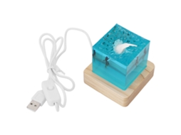 Lâmpada noturna baleia branca artesanal mergulhador com base de carvalho usb rgb decorativa | S/MARCA