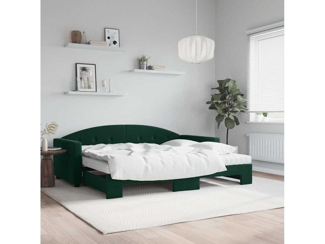 Vidaxl Sofá-cama C/ Gavetão E Colchões 90x200cm Veludo Verde-escuro
