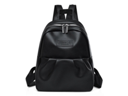 Mochila Versátil Plissada De Cor Sólida, Estilo Coreano, Em Couro Pu, Com Grande Capacidade E Zíper, Ideal Para Livros E Livros. Preta.
