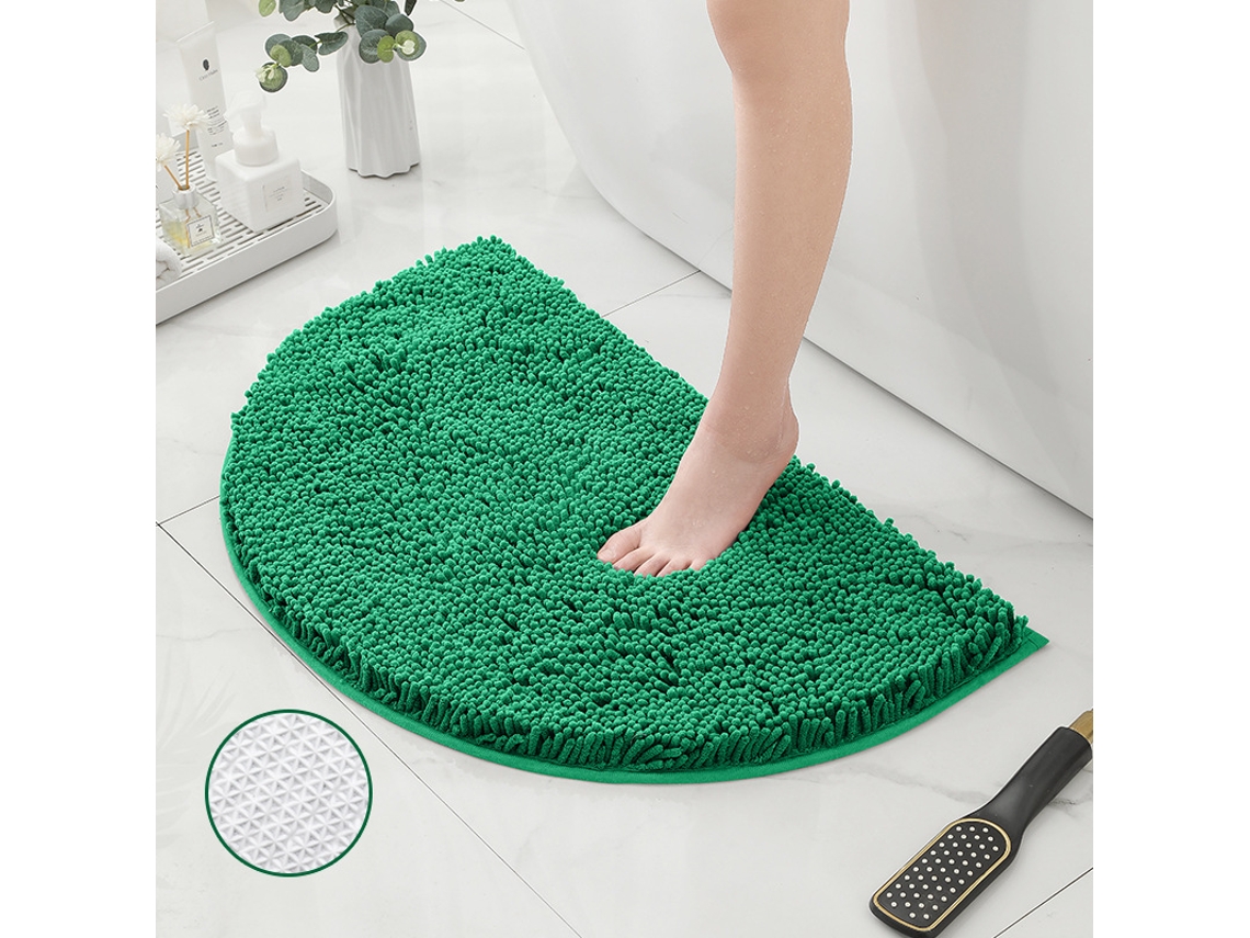 Tapete de Banho LUUCOZK Antiderrapantes Absorventes Secagem Rápida Banheiro Fundo Tpr Poliéster Verde (MeioCírculo50x80cm)