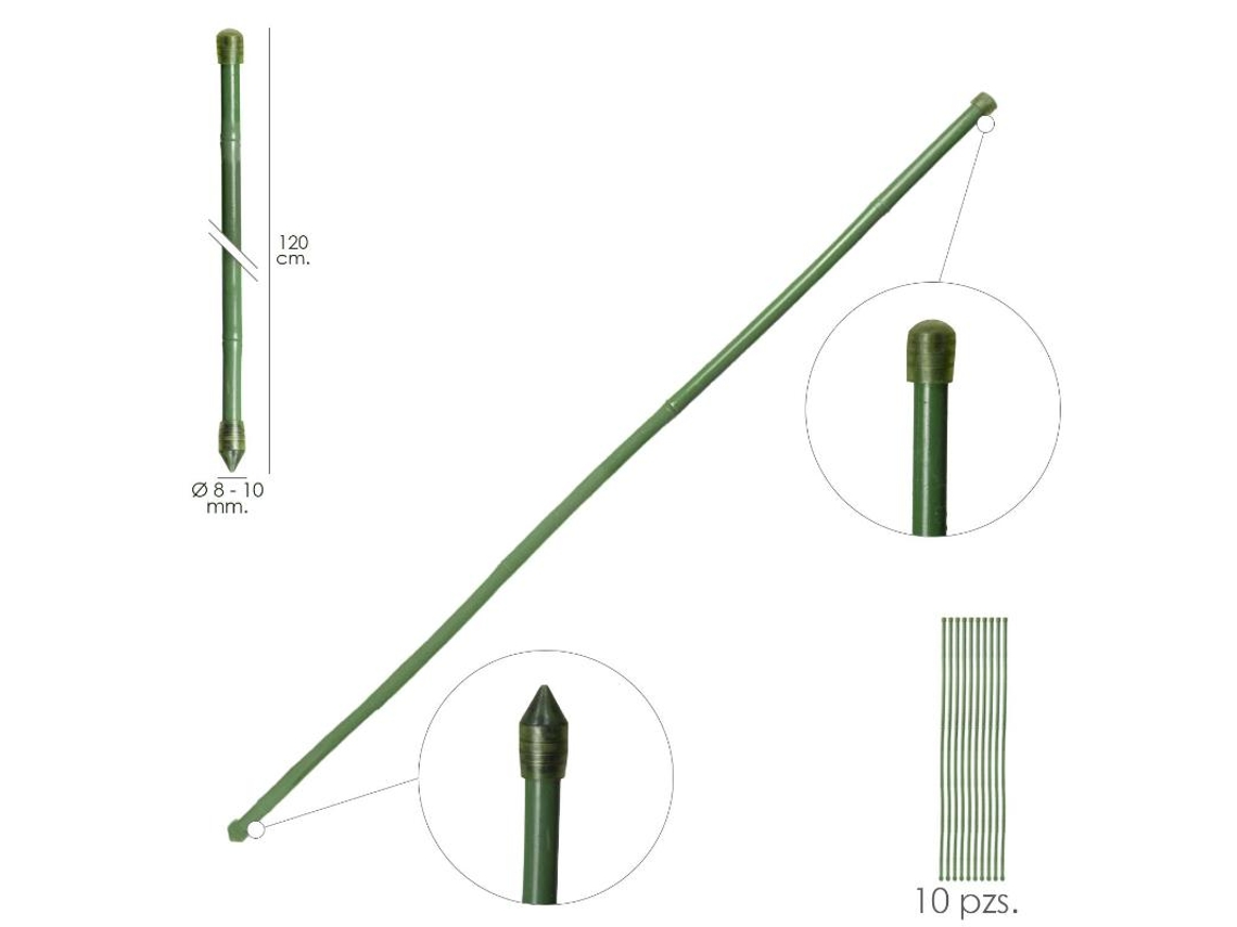 Haste de Bambu Plastificada Tutor Ø 8 - 10 mm X 120 cm (Pacote 10 Unidades) SATURNIA