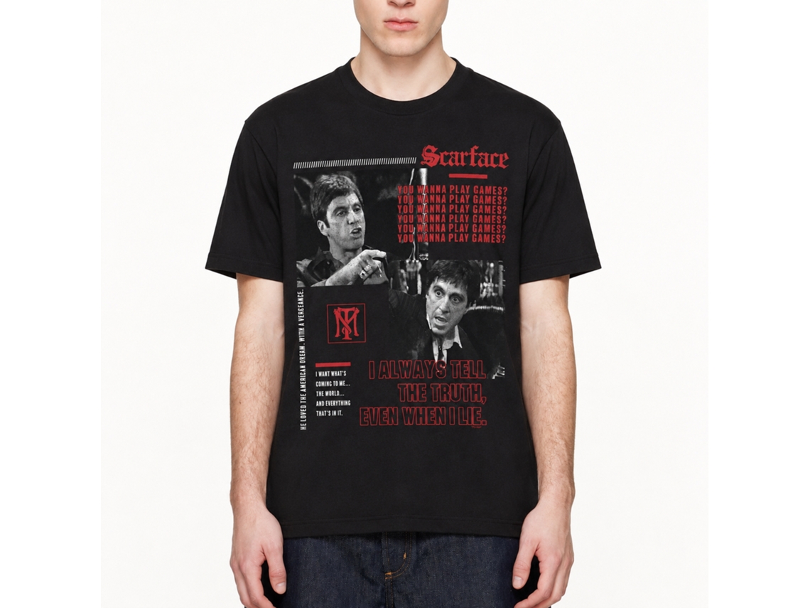 Rockinstone Scarface Movie You Wanna Play Games Black Adult T-shirt Size:m